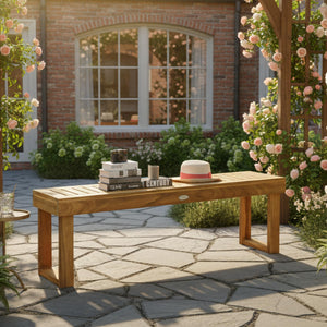 Acacia Wood Outdoor Bench with Slatted Seat