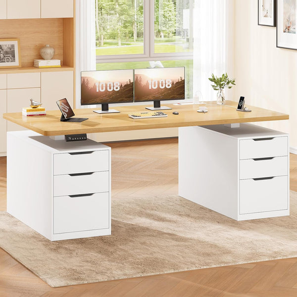 Electric Standing Desk with Drawers & Power Outlets – 55 Inch Adjustable Height