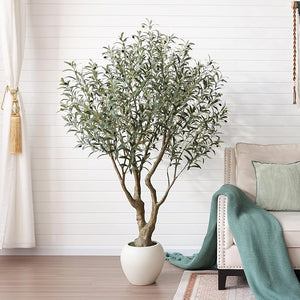 Artificial Olive Tree with Silk Leaves & White Pot