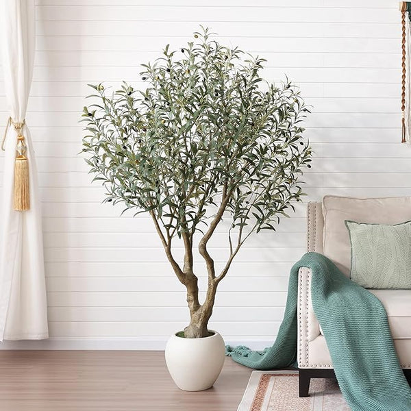 Artificial Olive Tree with Silk Leaves & White Pot