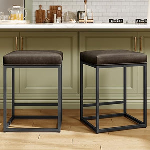 Counter Height Bar Stools with Faux Leather Cushion & Footrest