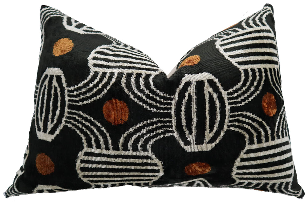 Handmade Velvet Throw Pillow – Geometric Striped, Down Feather Fill