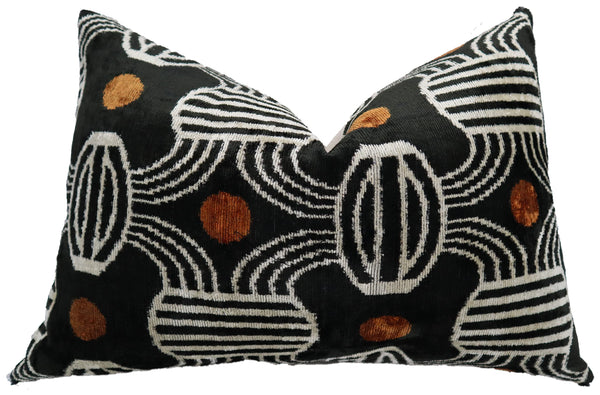 Handmade Velvet Throw Pillow – Geometric Striped, Down Feather Fill