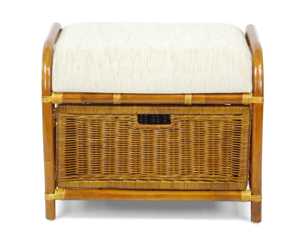Rattan Wicker Ottoman with Basket and Cushion