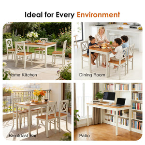 5-Piece Farmhouse Dining Table Set with 4 Chairs