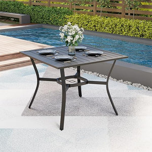 Outdoor Metal Dining Table with Umbrella Hole – 4 Sizes
