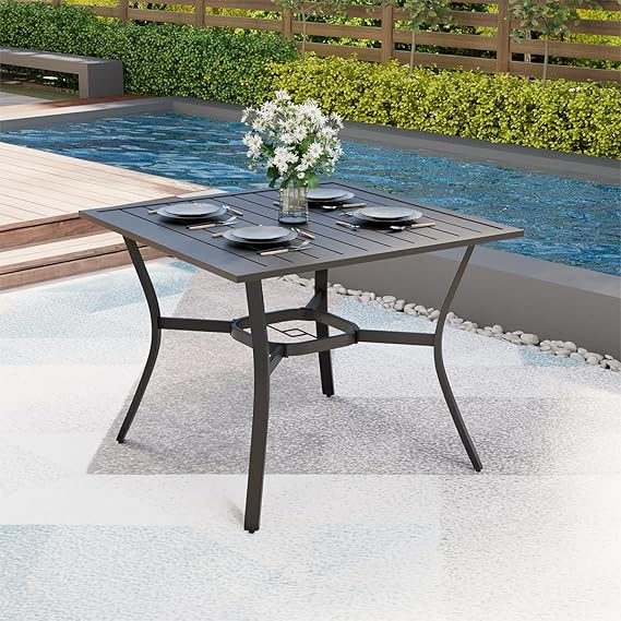 Outdoor Metal Dining Table with Umbrella Hole – 4 Sizes