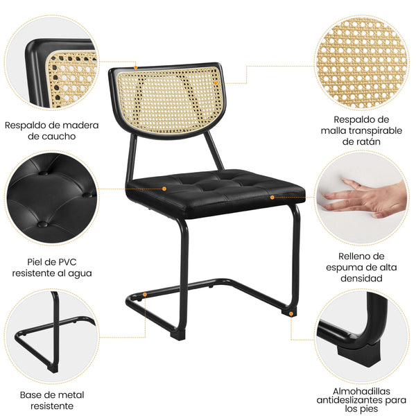 Mid-Century Modern Armless Dining Chairs – Faux Leather, Black