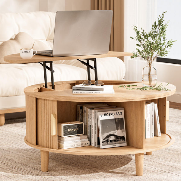 Round Lift Top Coffee Table with Storage