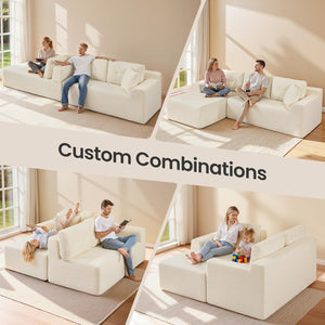 Modular Sectional Sofa with Left-Facing Chaise – Cream White Corduroy