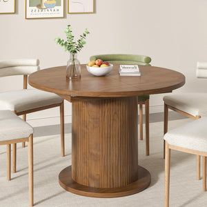 Adjustable Round Dining Table with Wood Strip Base