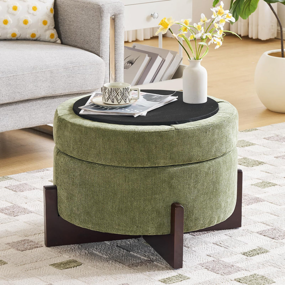Round Storage Ottoman with Hidden Storage