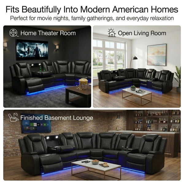 Power Reclining Sectional Sofa with LED Lights