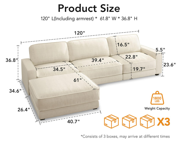 120" Modular Sectional Sofa with Ottoman