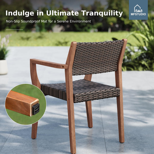 9-Piece Outdoor Patio Dining Set – Expandable Acacia Wood Table & Rattan Chairs