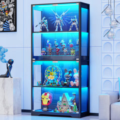 4-Tier Glass Display Cabinet with LED Lights & Motion Sensor