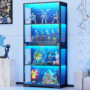 4-Tier Glass Display Cabinet with LED Lights & Motion Sensor