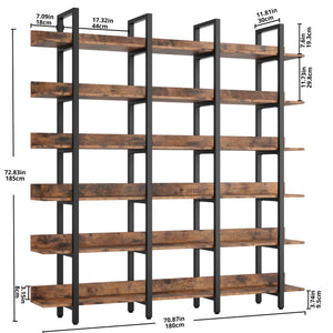6-Tier Wide Open Bookcase with Back Fence
