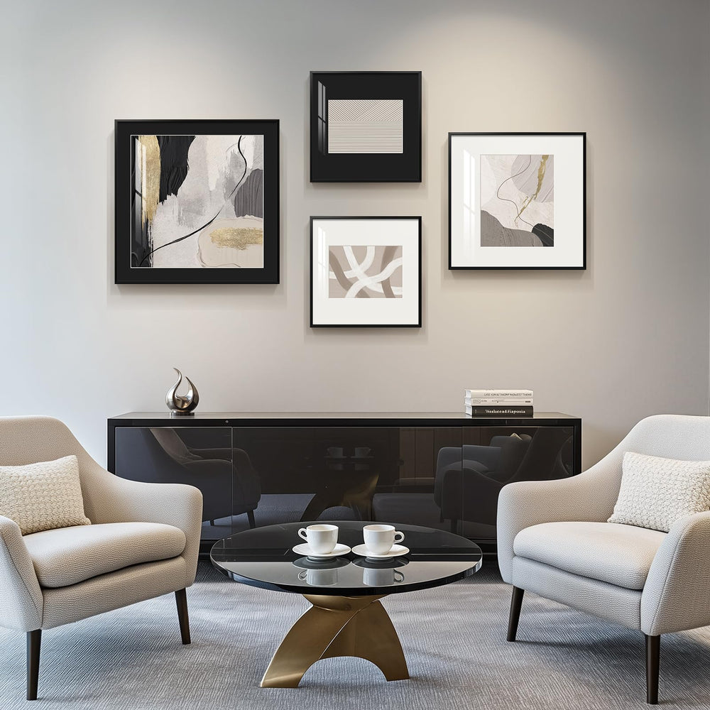 Framed Abstract Wall Art Set of 4 – Black & White Canvas Prints