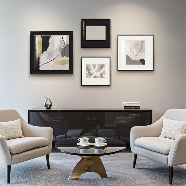 Framed Abstract Wall Art Set of 4 – Black & White Canvas Prints