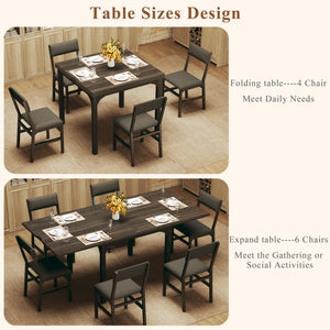 7-Piece Extendable Dining Table Set with 6 Upholstered Chairs