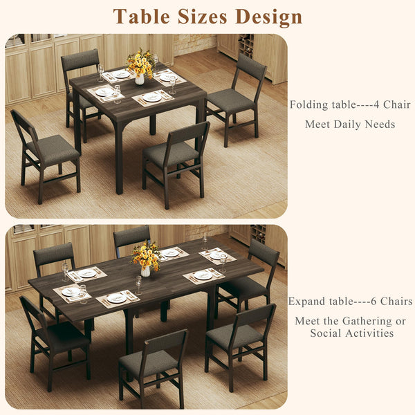 7-Piece Extendable Dining Table Set with 6 Upholstered Chairs