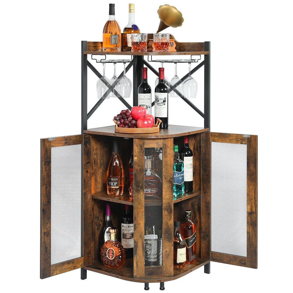 Corner Bar Cabinet with LED Lights