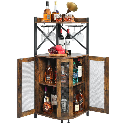 Corner Bar Cabinet with LED Lights
