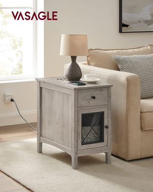 End Table with Charging Station, Drawer & Storage Cabinet