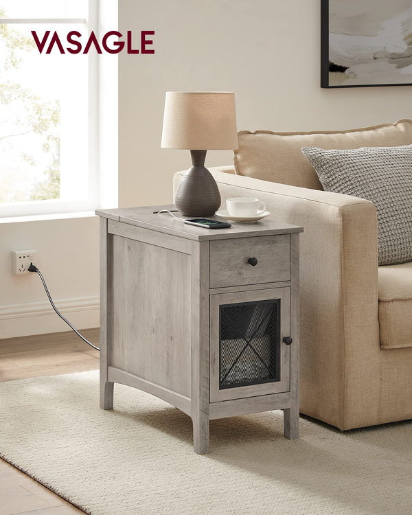 End Table with Charging Station, Drawer & Storage Cabinet