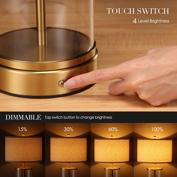 Cordless Rechargeable Glass Table Lamp with Touch Dimmer