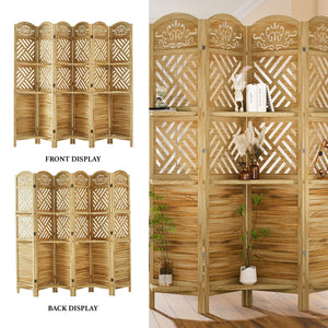 Folding Wood Room Divider with Shelves