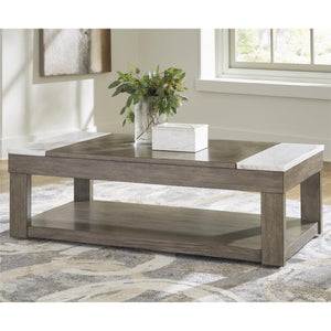 Lift-Top Coffee Table with Lower Shelf, Marble Accents & Casters