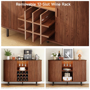 55" Wine Bar Cabinet with LED Light, Wine Rack & Glass Holder