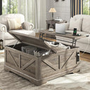 40" Square Farmhouse Lift Top Coffee Table with Power Outlets & Hidden Storage