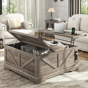 40" Square Lift Top Coffee Table with Power Outlets & Hidden Storage
