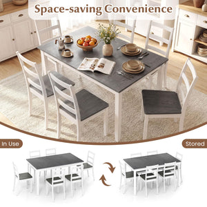 7-Piece Farmhouse Dining Table Set with 6 Chairs — Rubber Wood Legs