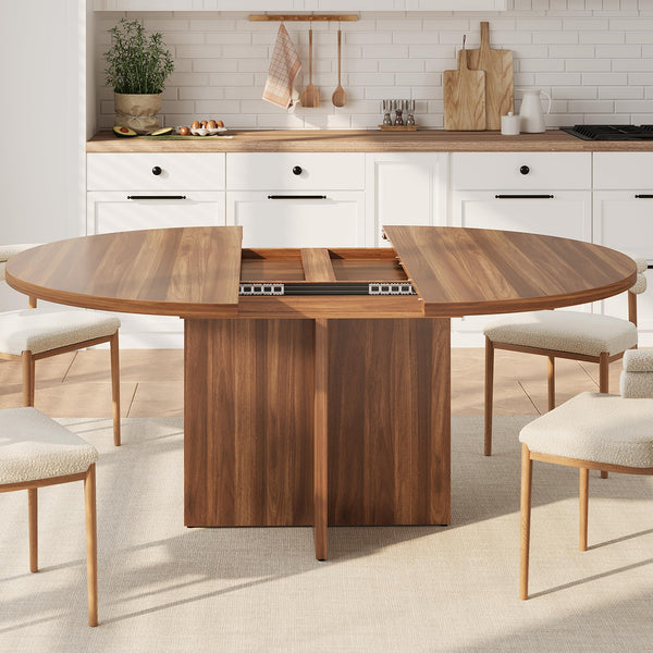 Extendable Round Dining Table 43–59 Inch for 4–8 People