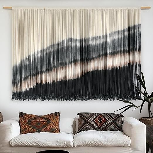 Large Boho Macrame Wall Hanging – Sunset Dip Dye Cotton Tapestry