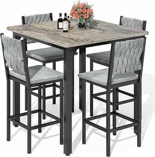 5-Piece Counter Height Dining Table Set with Upholstered Bar Stools