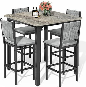 5-Piece Counter Height Dining Table Set with 4 Bar Stools