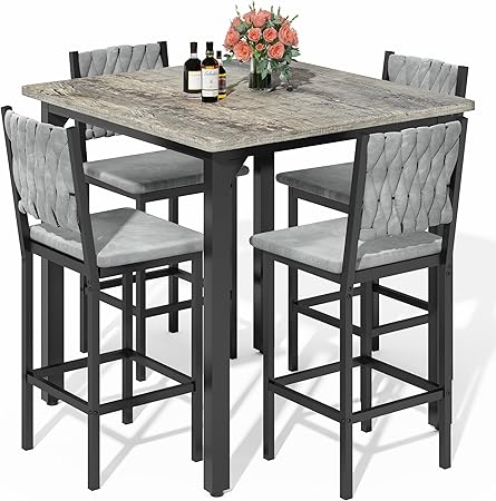 5-Piece Counter Height Dining Table Set with 4 Bar Stools