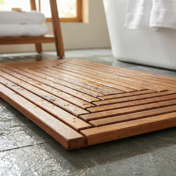Solid Teak Wood Shower Spa Bath Mat – Indoor Outdoor Floor Mat