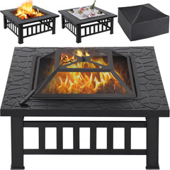 32-Inch Square Metal Outdoor Fire Pit with Spark Guard