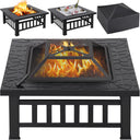 Square Metal Fire Pit 32-Inch Outdoor Wood Burning Firepit