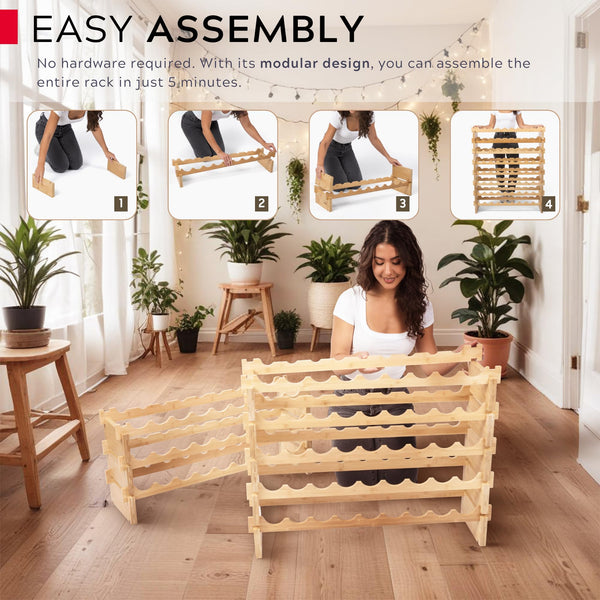 72-Bottle Stackable Bamboo Wine Rack, 8-Tier