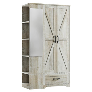 Armoire Wardrobe Closet with Mirror, 2 Doors, Drawer & Shelves – 70"