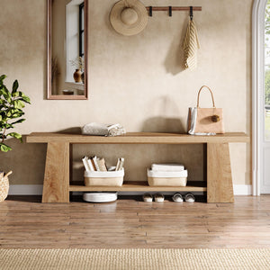 59-Inch Extra Long Entryway Bench with Storage Shelves