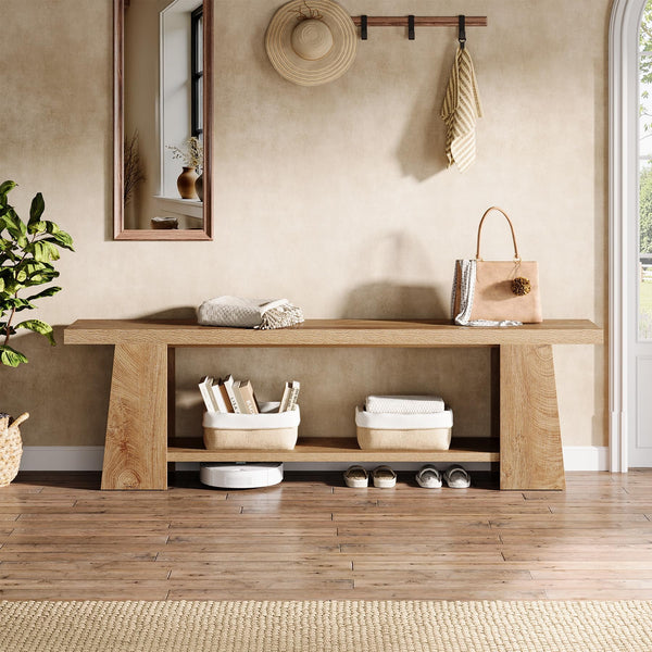 59-Inch Extra Long Entryway Bench with Storage Shelves