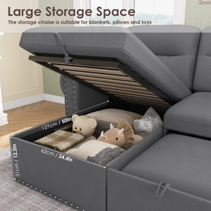 87" Sectional Sleeper Sofa with Storage Chaise & USB Charging